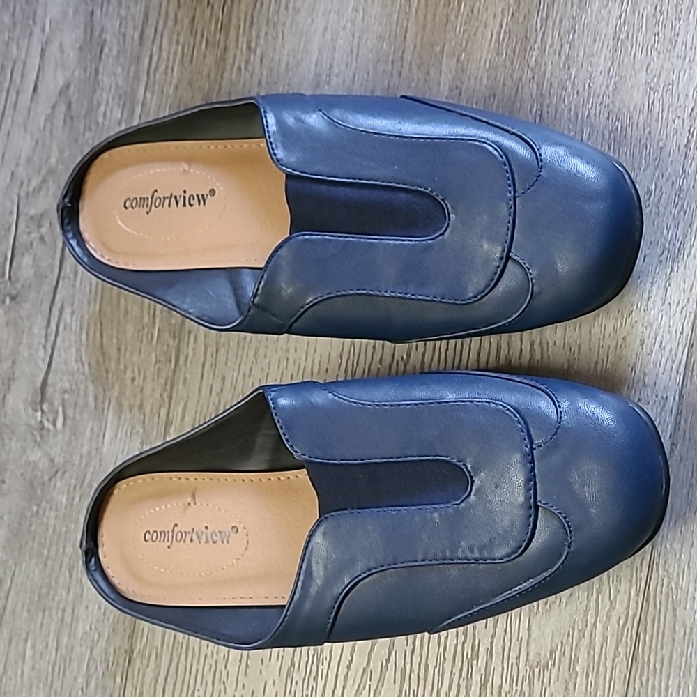 Mule Casual Flat Leather Padded Shoes Slip On 8.5 Blue Comfort Memory Vintage